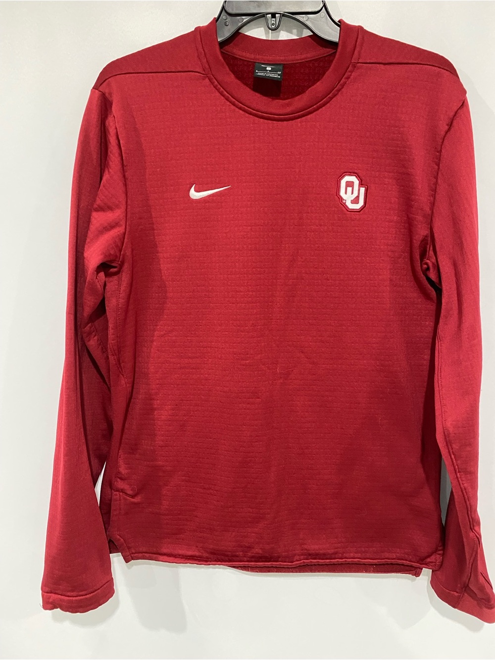 Nike OU Men’s Small long sleeve crew neck shirt sweatshirt waffle knit Oklahoma